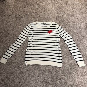LOFT Striped Sweater with Heart Patch